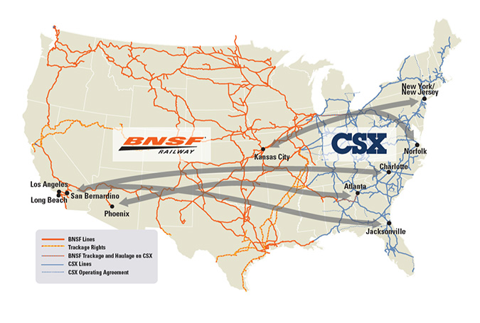 Map of BNSF and CSX networks