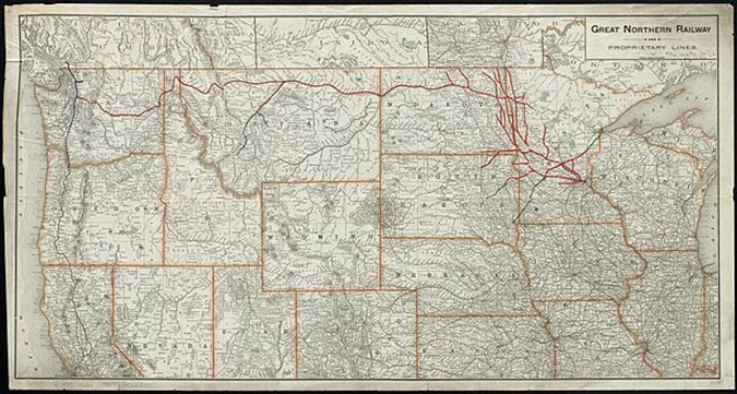 Map of the Great Northern Railway network in 1889.